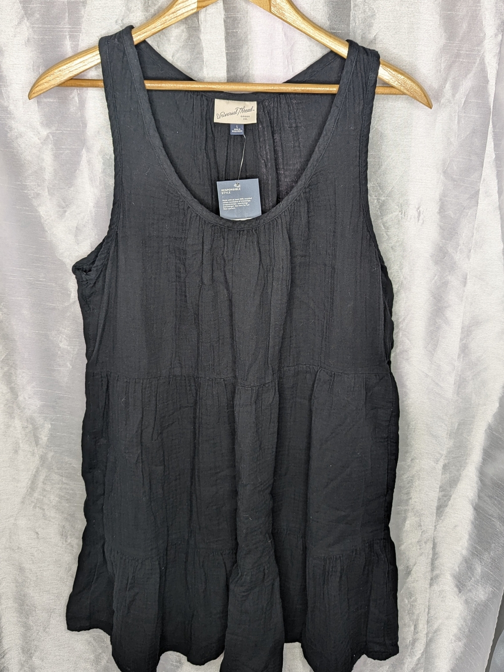 Universal Thread Black Tiered Scoop Neck Knit Cotton Mini Dress, NWT sizeL